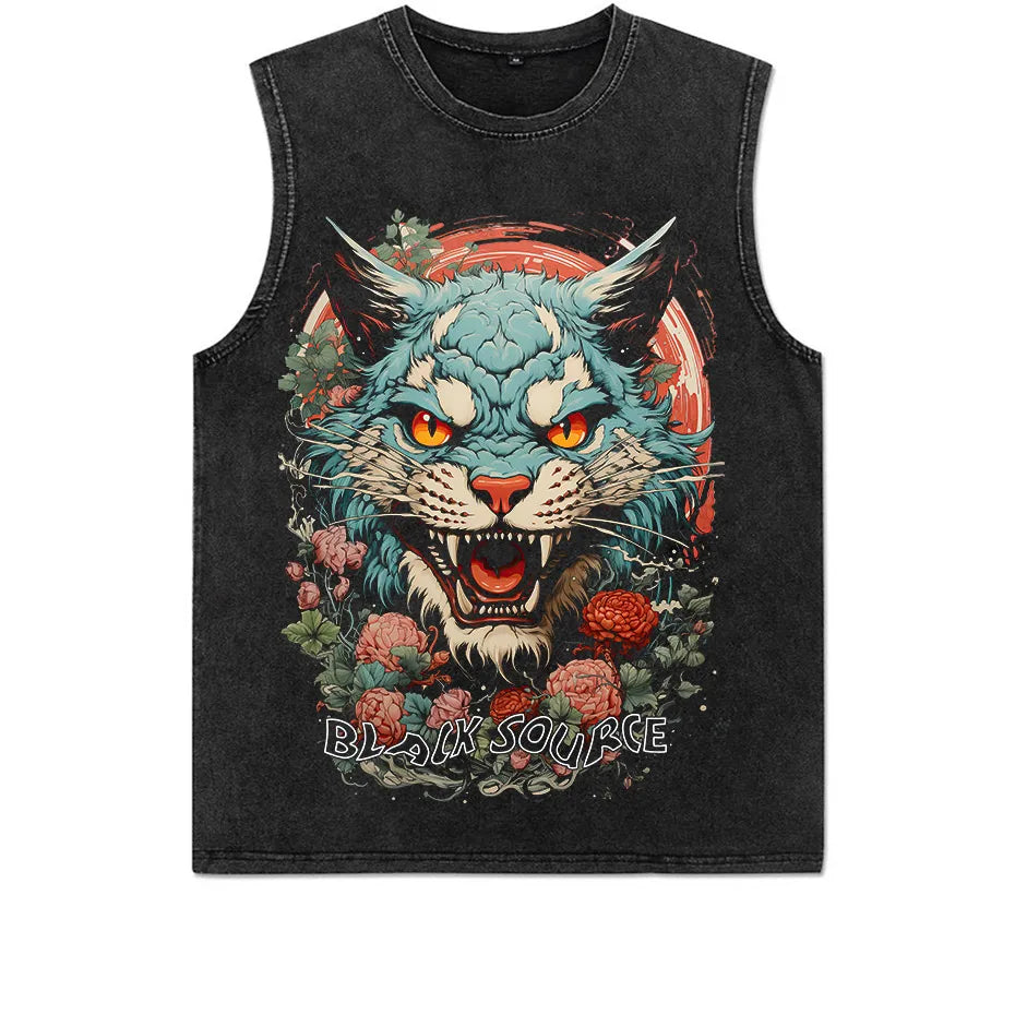 Japanese Tiger Head Graphic T-Shirt Oversized Streetwear Y2K Tee