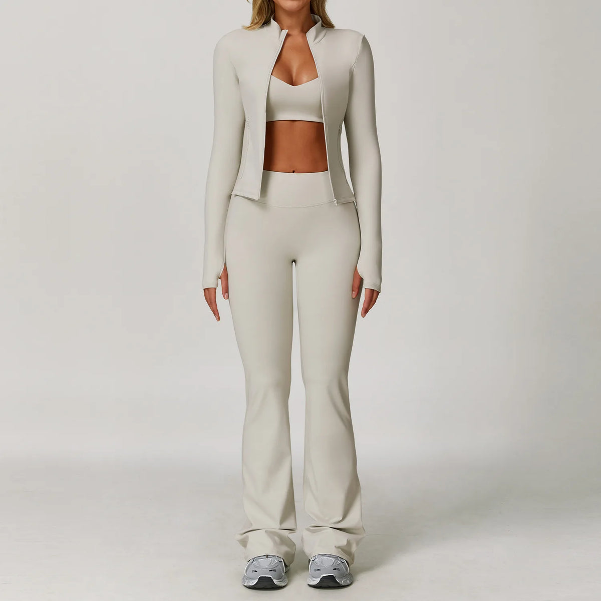 Women's Zip Layer Bra And Leggings Yoga Set