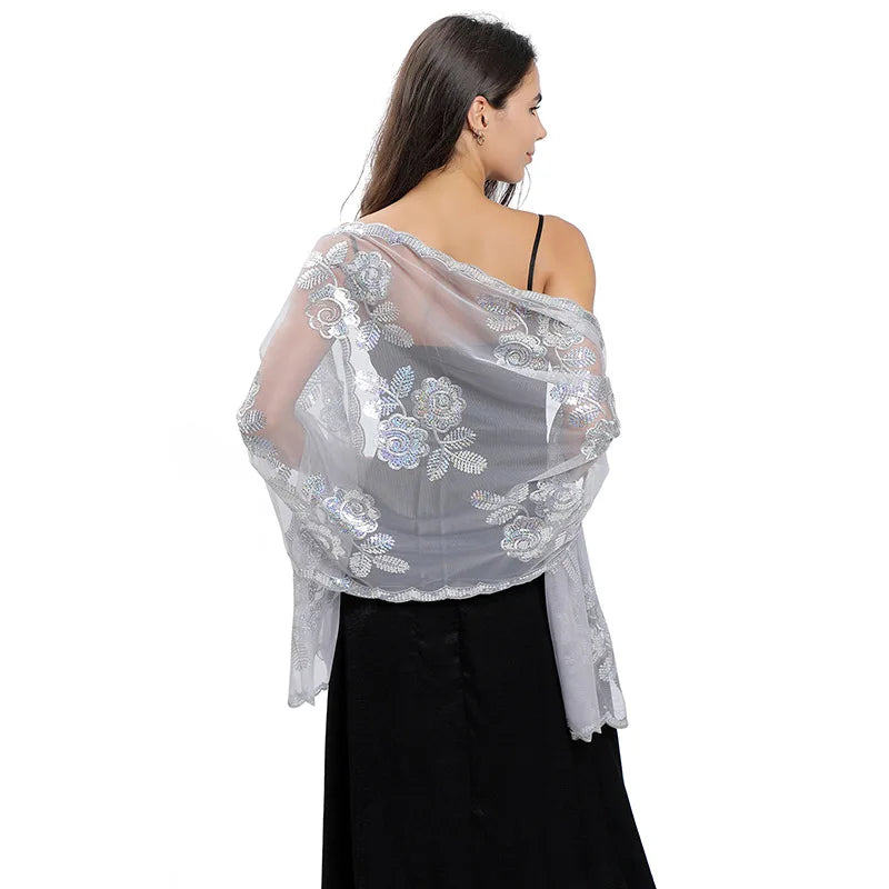 Floral Lace Fringed Wrap Scarf for Layering over Outfits