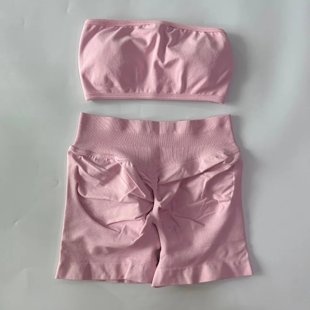 Women's Bandeau Top and Shorts Workout Set