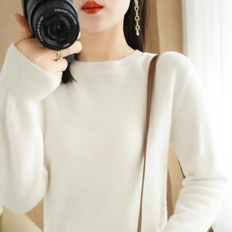 Women's Plain Long Sleeve Knit Sweater Casual Knit Layer
