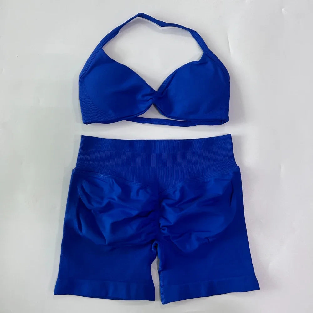 Women's Thin Strap Bra And Shorts Yoga Set
