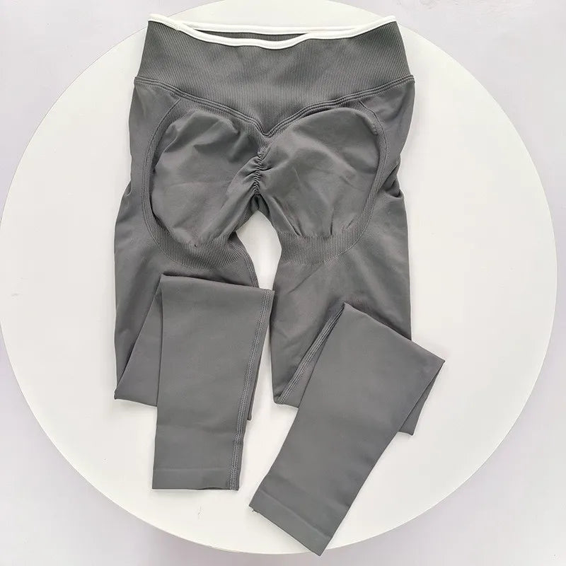 Women's Contrast Waist Full Length Leggings For Workout Outfits