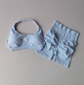 Women's Halter Sports Bra and Shorts Set