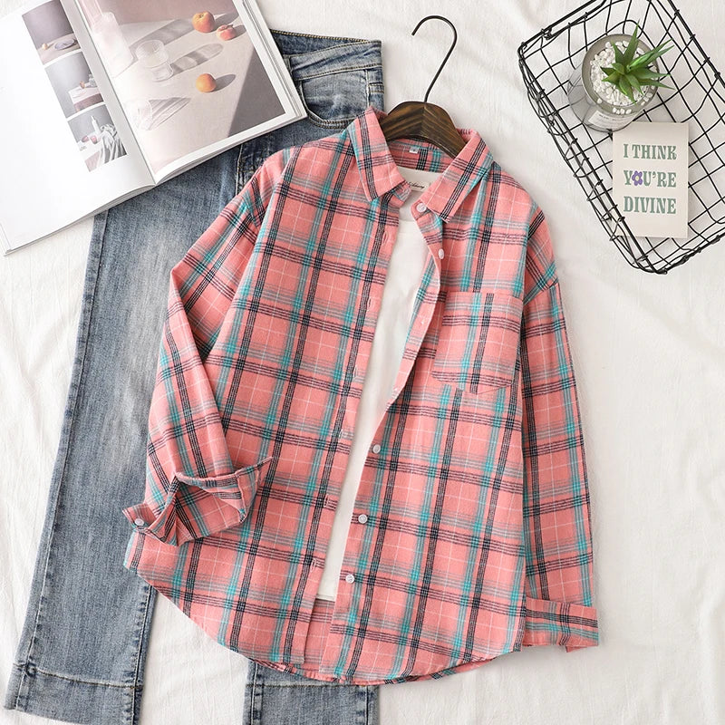 Women's Checked Collared Long Sleeve Shirt