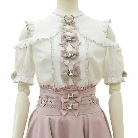 Women's Bow Front Ruffled Short Sleeve Blouse