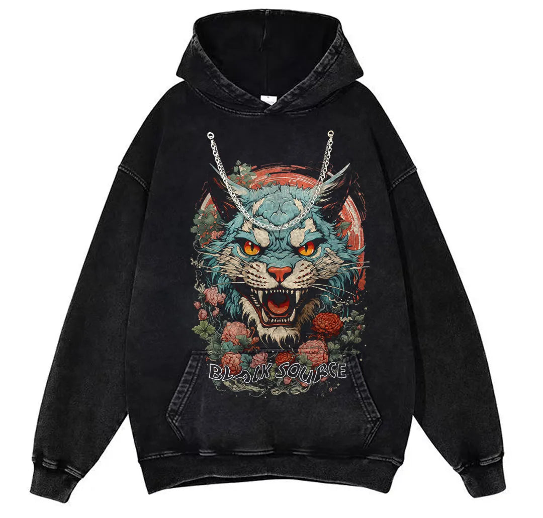 Japanese Tiger Head Graphic T-Shirt Oversized Streetwear Y2K Tee