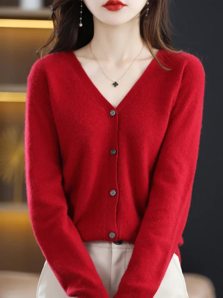 Women's V Neck Button Front Cardigan Casual Knit Layer