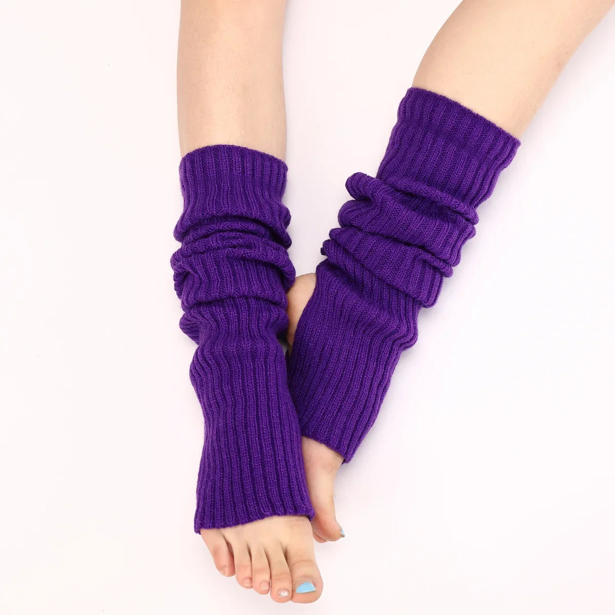Solid Ribbed Leg Warmers with Slouchy Stirrup Shape