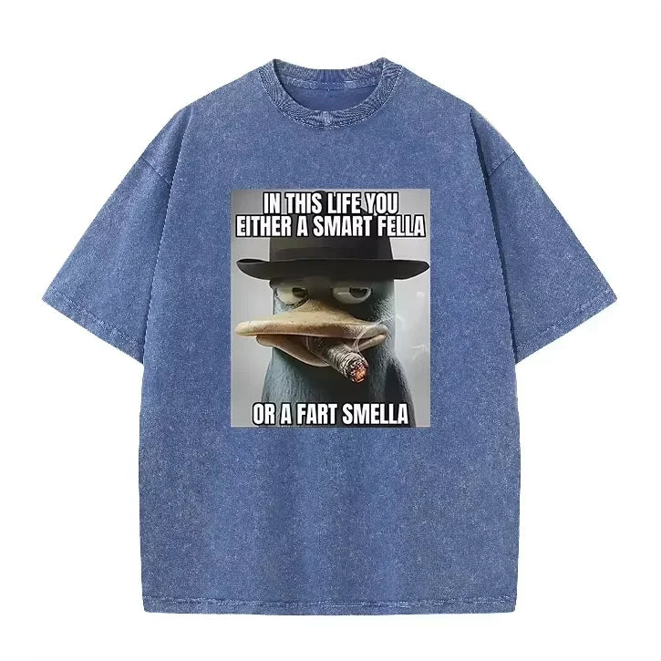Retro Acid Wash Oversized T-shirt Funny Perry Platypus Meme Cartoon Print Casual Streetwear Tops