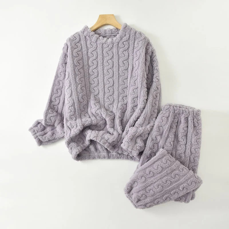 Women's Cable Texture Long Sleeve Pajama Set with Top and Pants