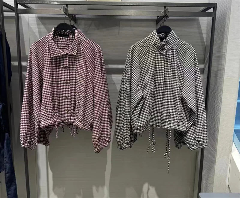 Women's Plaid Long-Sleeve Button-Front Jacket