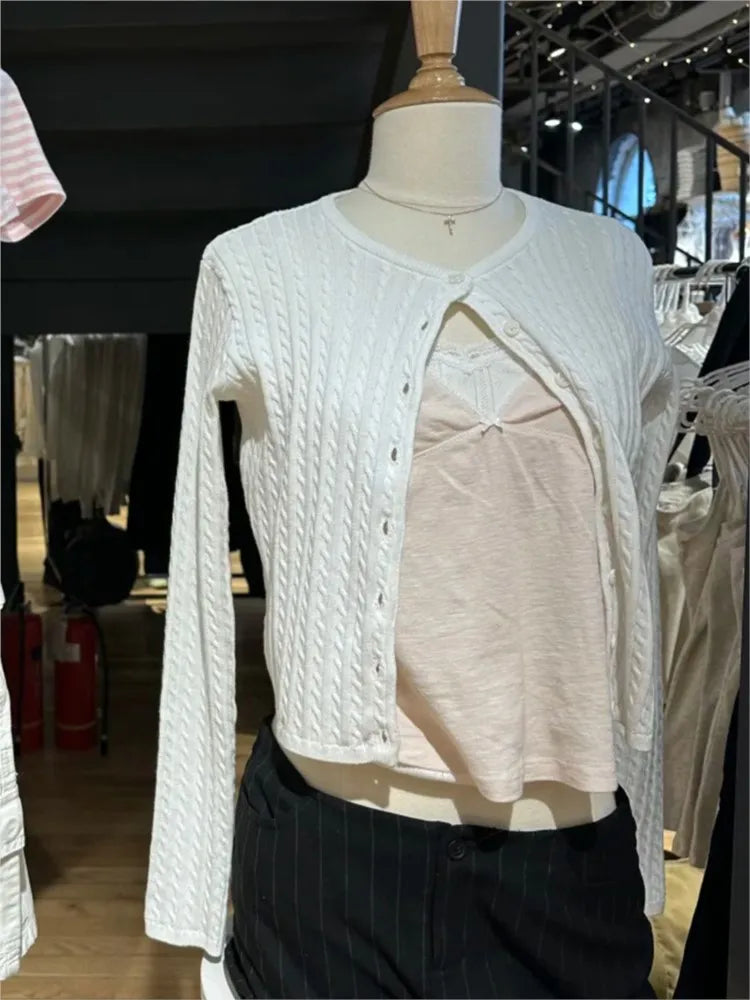 Women's Round Neck Button Front Cardigan Casual Knit Layer