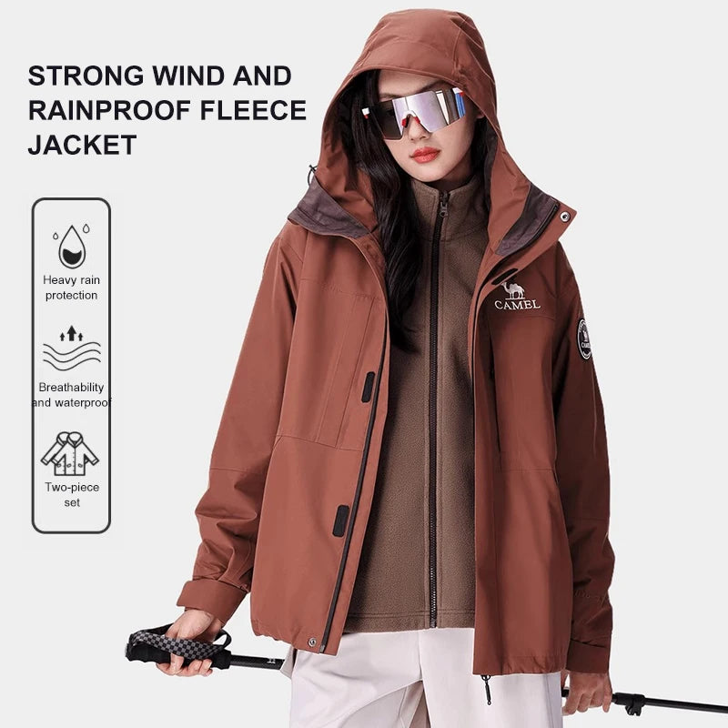 Hooded Long Sleeve Full Zip Outdoor Hiking Jacket with Pockets