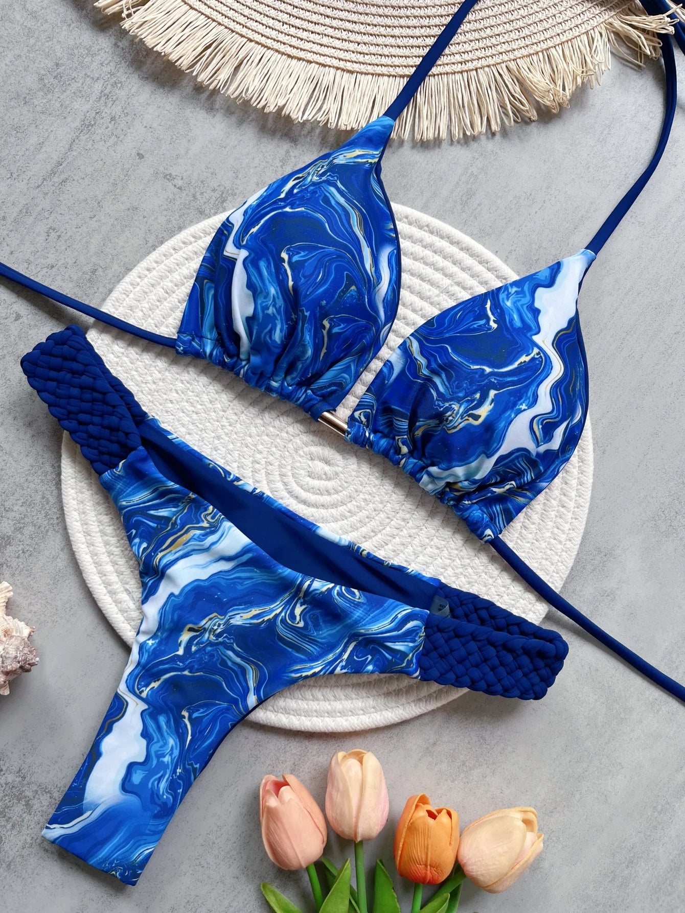 Printed Halter Thong Bikini