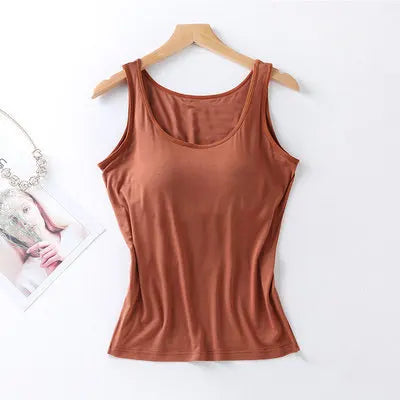 Women's Built-In Bra Tank Top with Scoop Neckline and Sleeveless Design