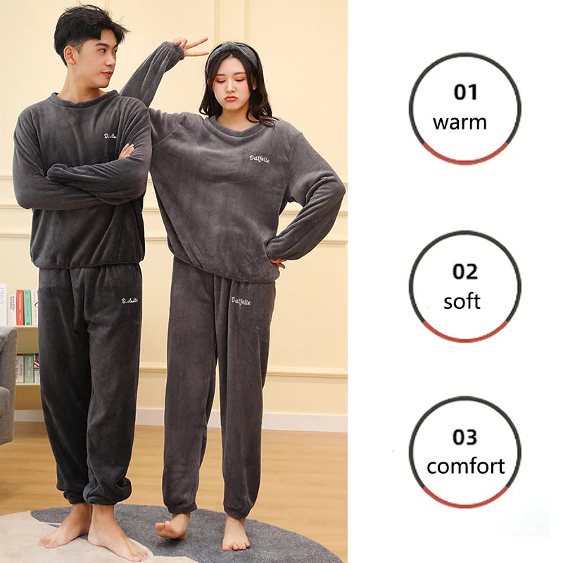Men's Textured Long Sleeve Crew Neck Top and Pants Pajama Set