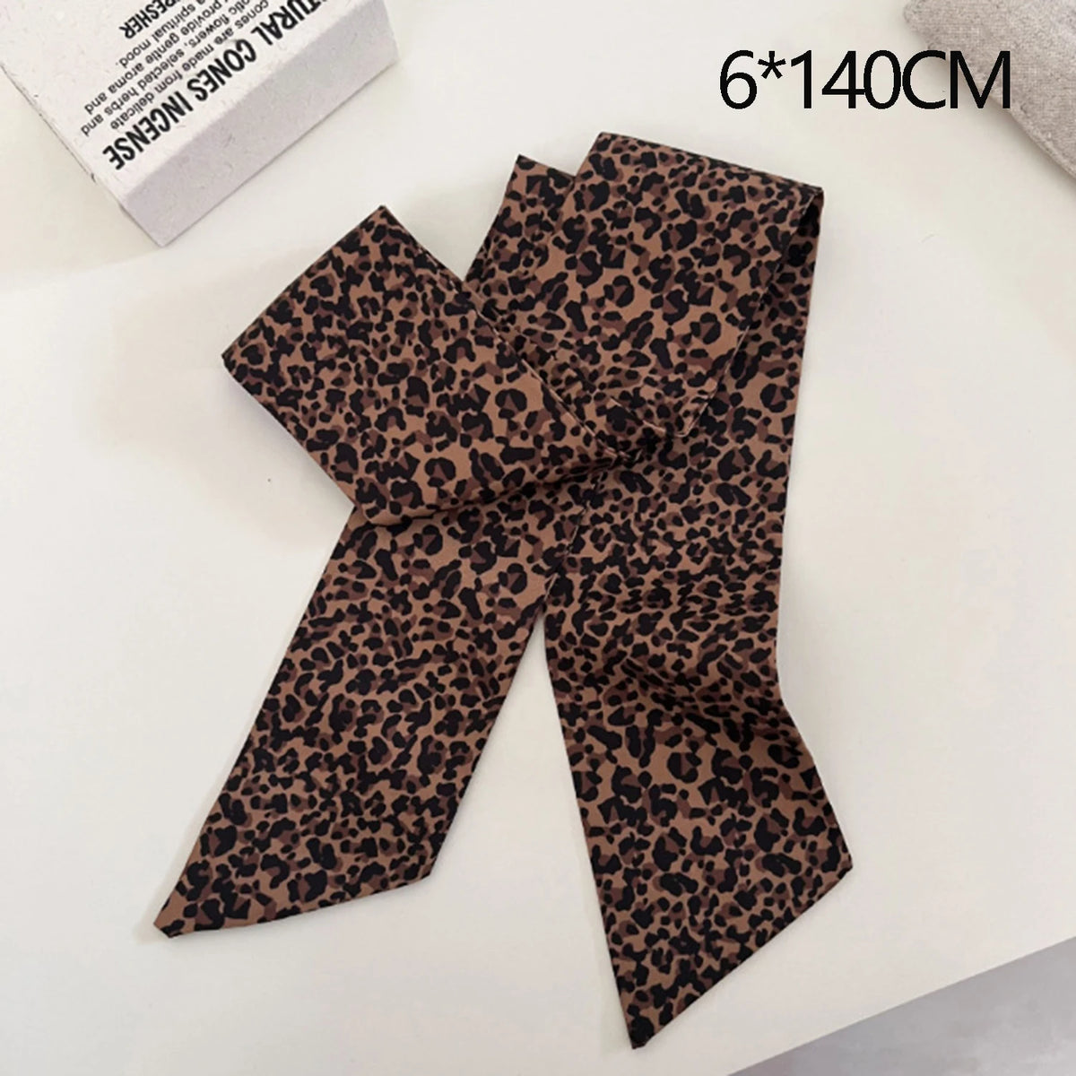 Printed Narrow Long Scarf with Pointed Ribbon Ends