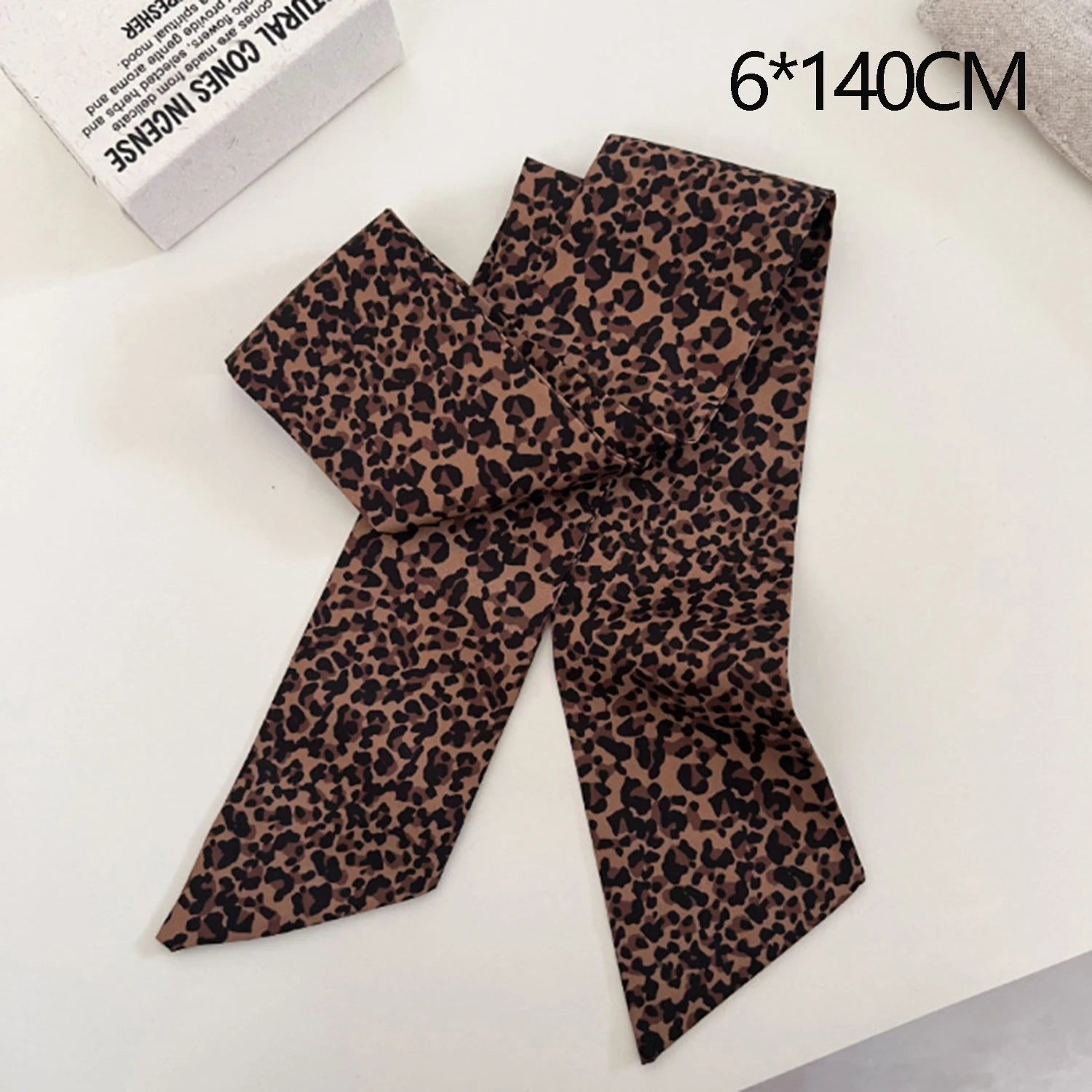 Printed Narrow Long Scarf with Pointed Ribbon Ends