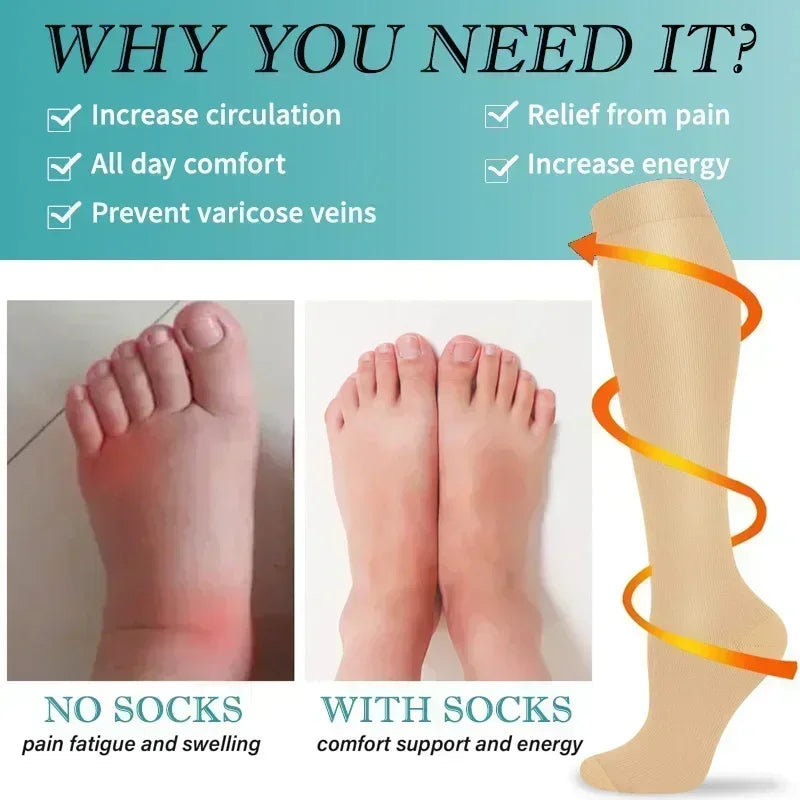 Solid Knee High Compression Socks with Original Size Options