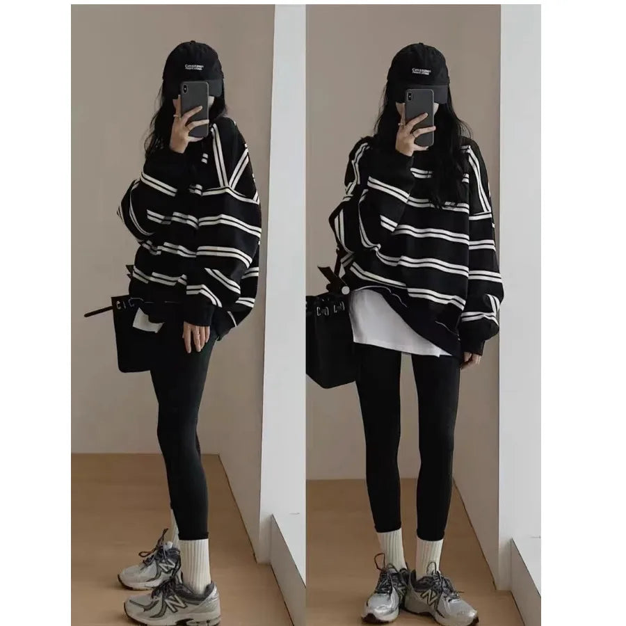 Striped Long Sleeve Pullover Casual Sweatshirt for Layering