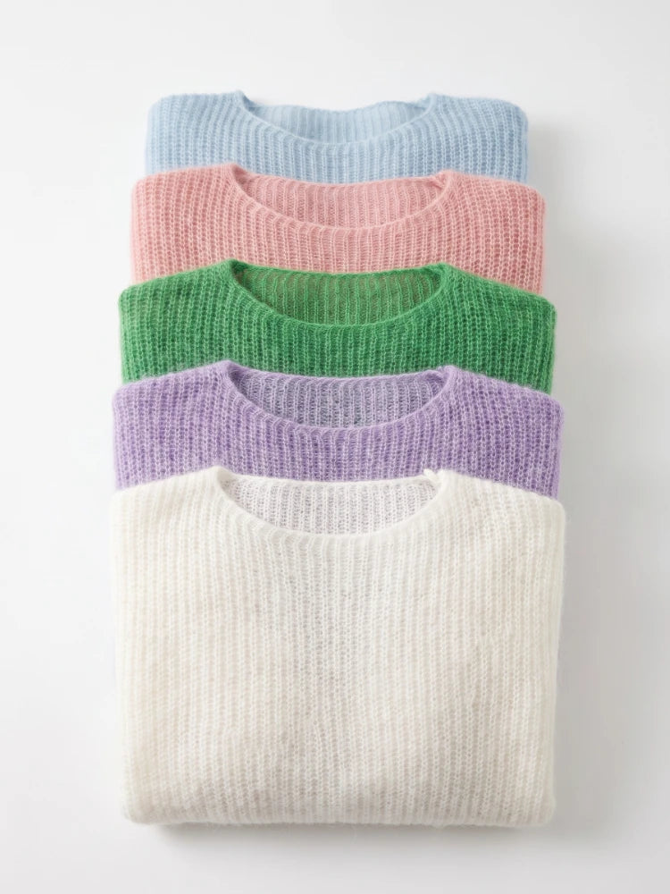 Women's Open Knit Crew Neck Sweater Casual Knit Layer