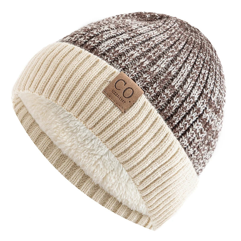 Unisex Knitted Beanie with Ribbed Cuff and Plush Inner Lining