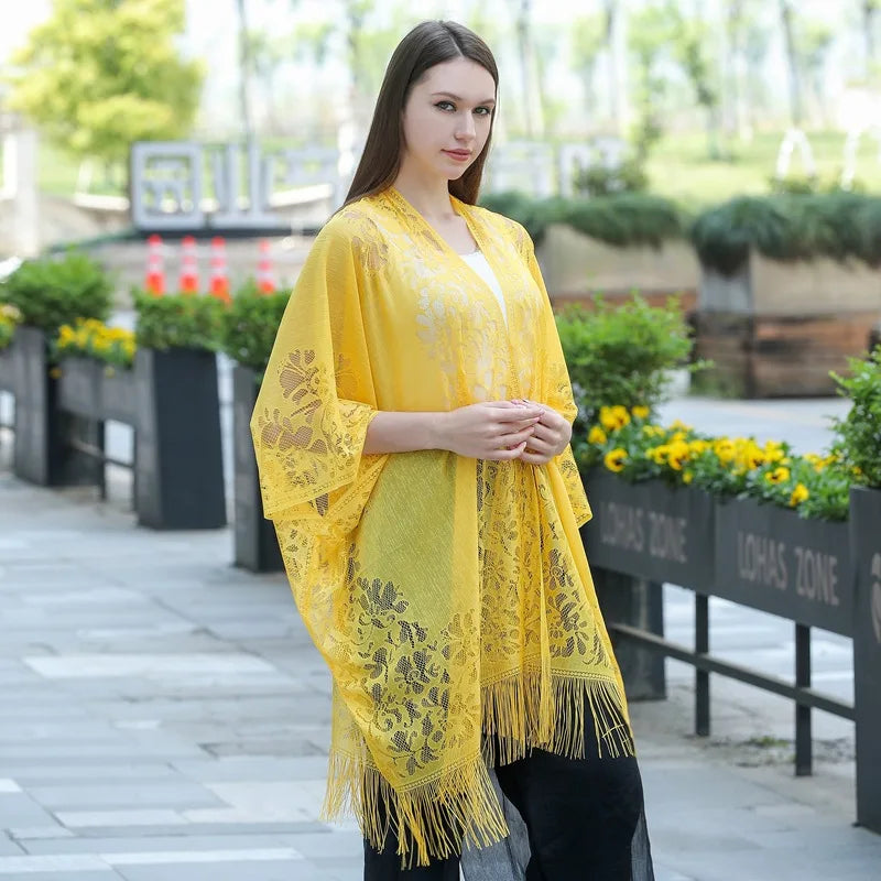 Long Lace Open Front Cardigan for Layering over Outfits