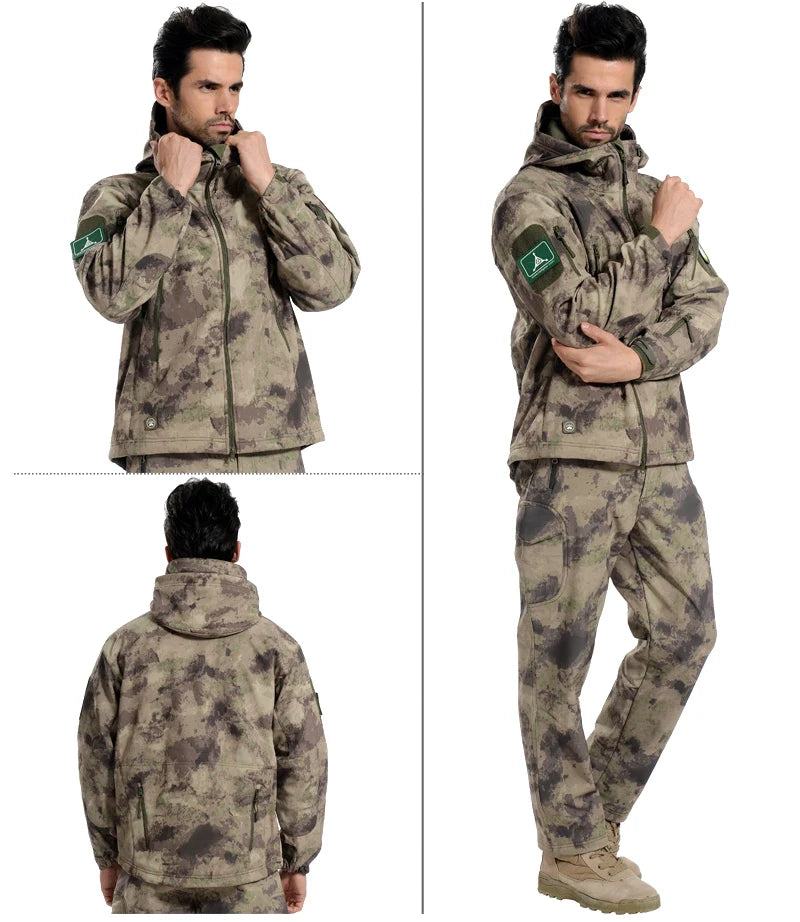 Lurker Soft Shell Camouflage Jacket Men Waterproof Hunting Clothing Warm Camo Tactical Jackets Outdoor Combat Hoodie Coat