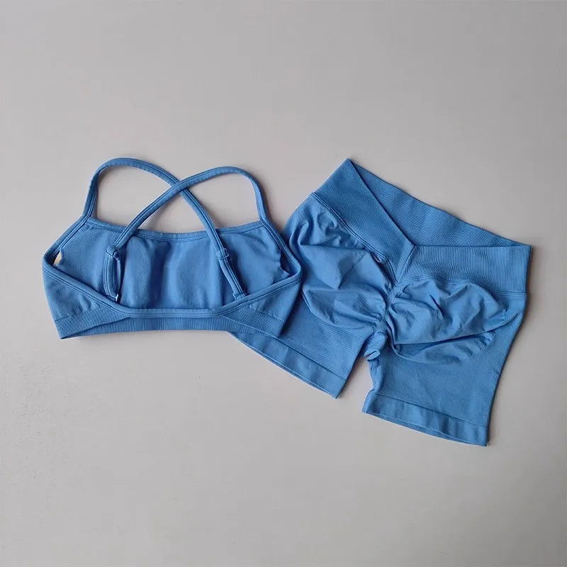 Women's Cross Strap Bra And Shorts Yoga Set
