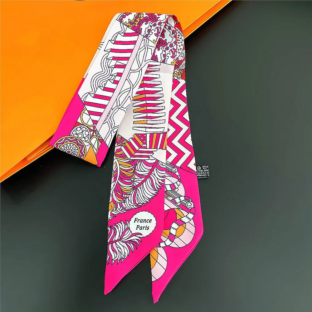 Horse Motif Skinny Scarf with Decorative Printed Patterns