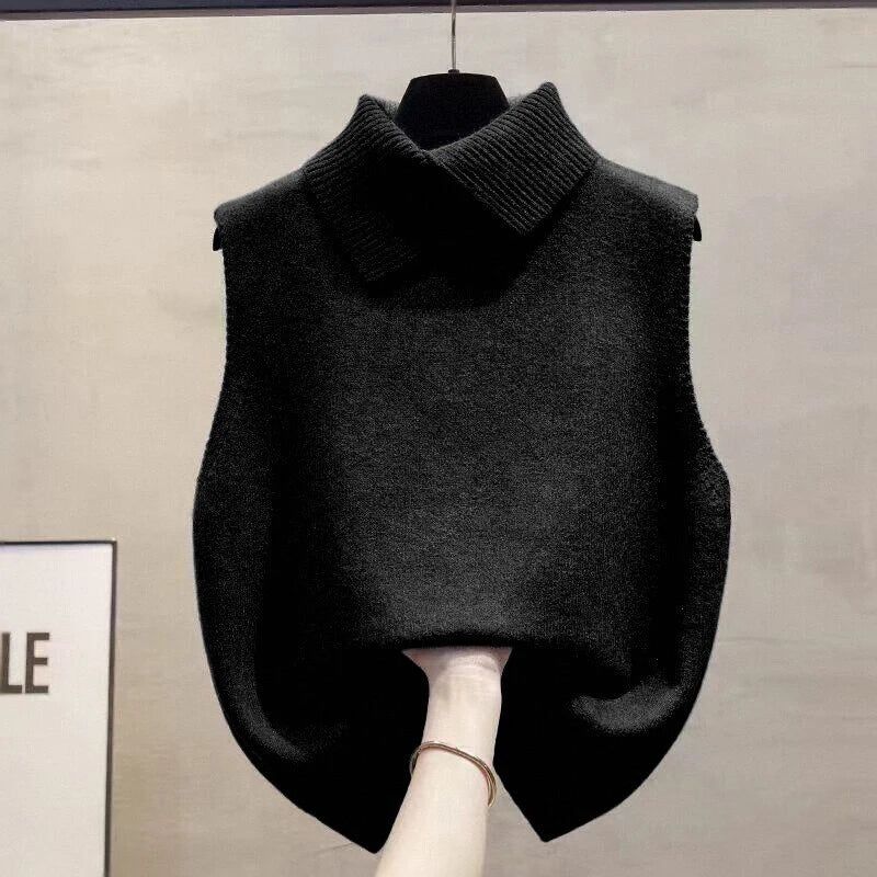 Women's Collared Sleeveless Knit Styles Vest Casual Knit Layer