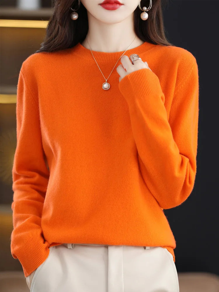 Women's Crew Neck Long Sleeve Sweater Casual Knit Layer