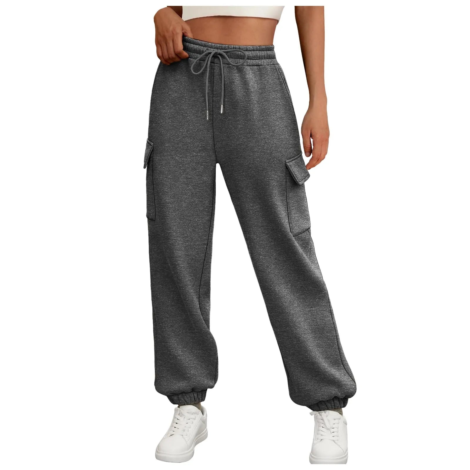 Women's Cargo Joggers with Drawstring Waist and Fleece Lined Design