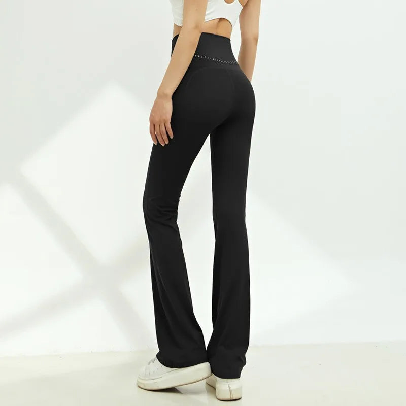 Women's High V Waist Nylon Blend Flared Workout Pants for Yoga