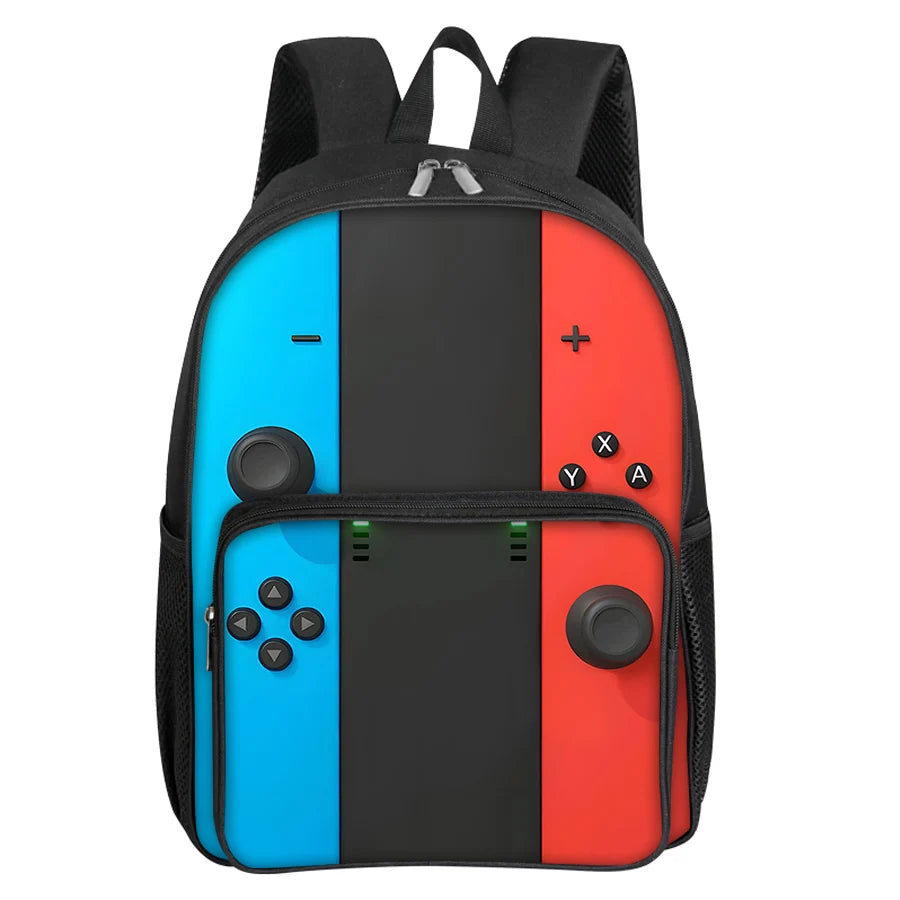 Children's Gamepad Print Backpack with Front Pocket and Twin Shoulder Straps