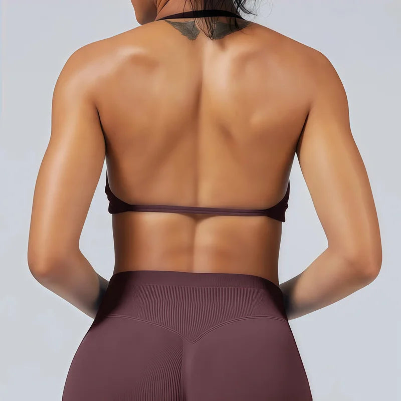 Women's Ruched Halter Neck Sports Bra