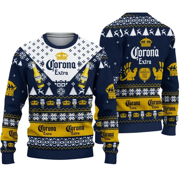 Beer-Logo Christmas Print Crewneck Long-Sleeve Sweatshirt