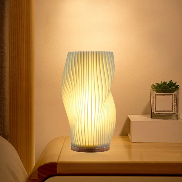 Bedside Table Lamp with Wooden Base Romantic Desk Lamps PLA Shade Decorative Night Lights for Home Bedroom Decor