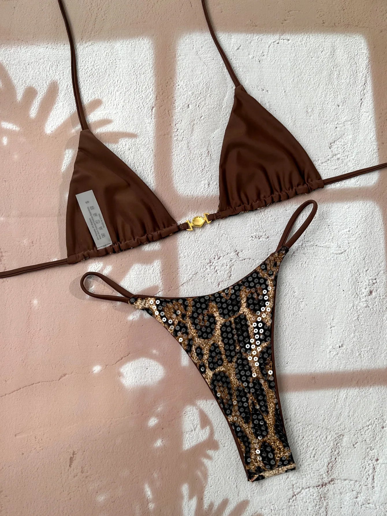 Sequin Leopard Print Halter Bikini