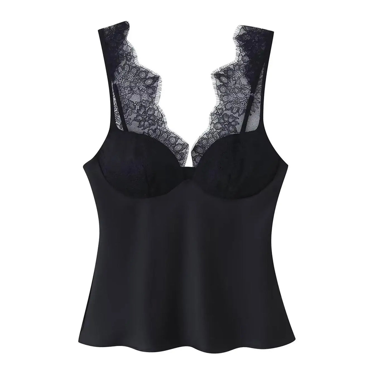 Women's Lace Neckline Polyester Camisole with Wide Straps and Shaped Bust