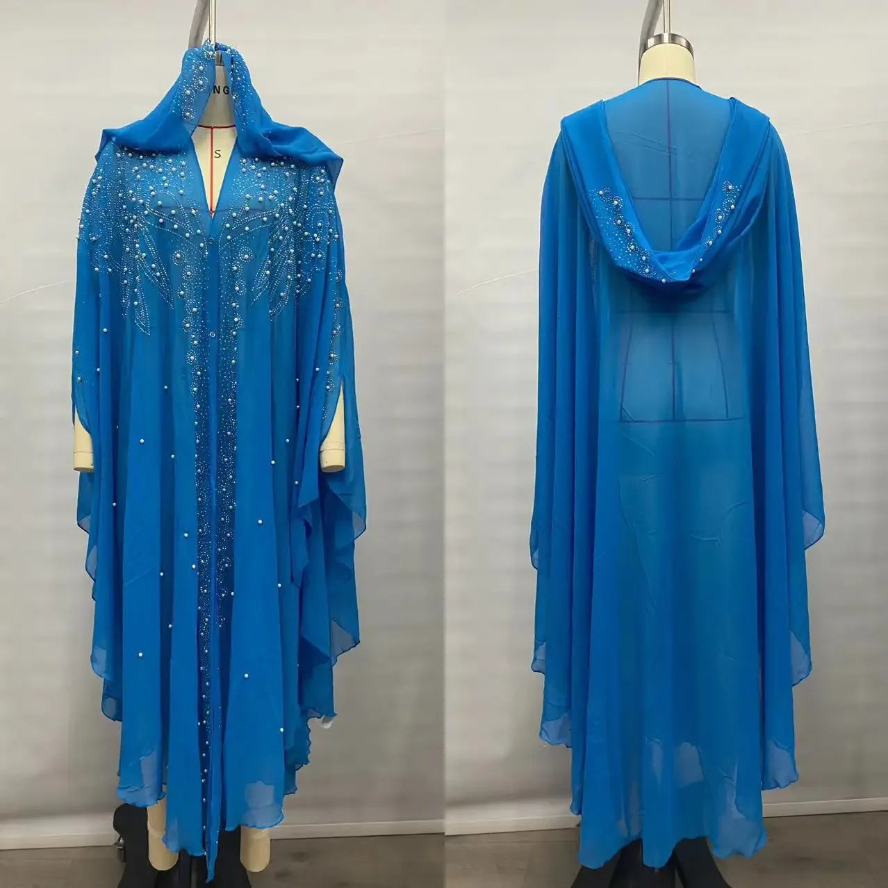 Embellished Sheer Hooded Cape for Layering over Outfits