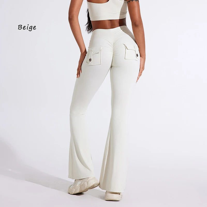 Women's Back Pocket Flared Leggings For Workout Outfits