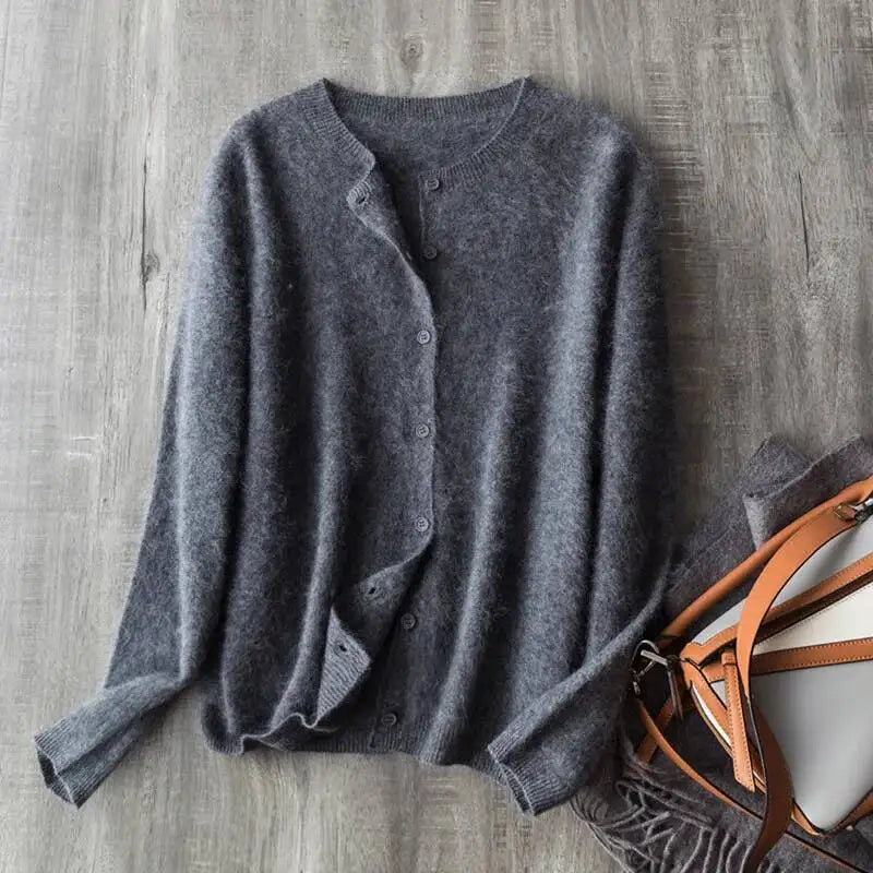 Women's Crew Neck Button Front Cardigan Casual Knit Layer