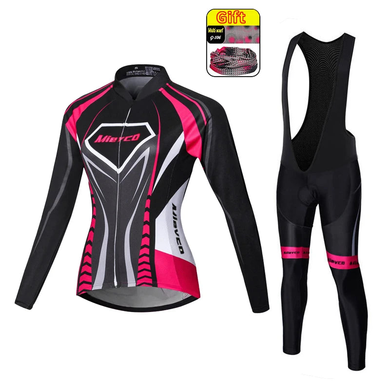 Women Long Sleeve Cycling Jersey Set MTB Bike Quick Dry Breathable Cycling Suit