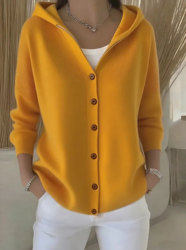 Women's Hooded Button Front Cardigan Casual Knit Layer