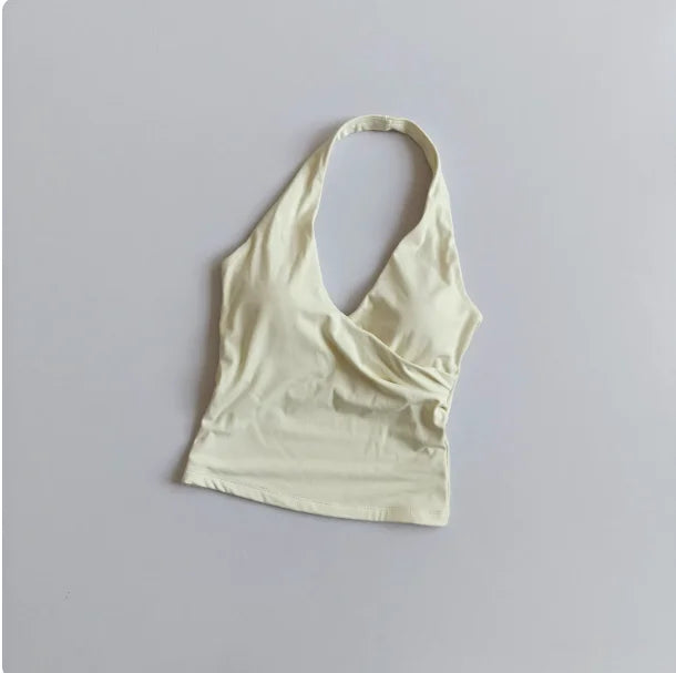 Women's Ruched Halter Neck Cropped Tank Top