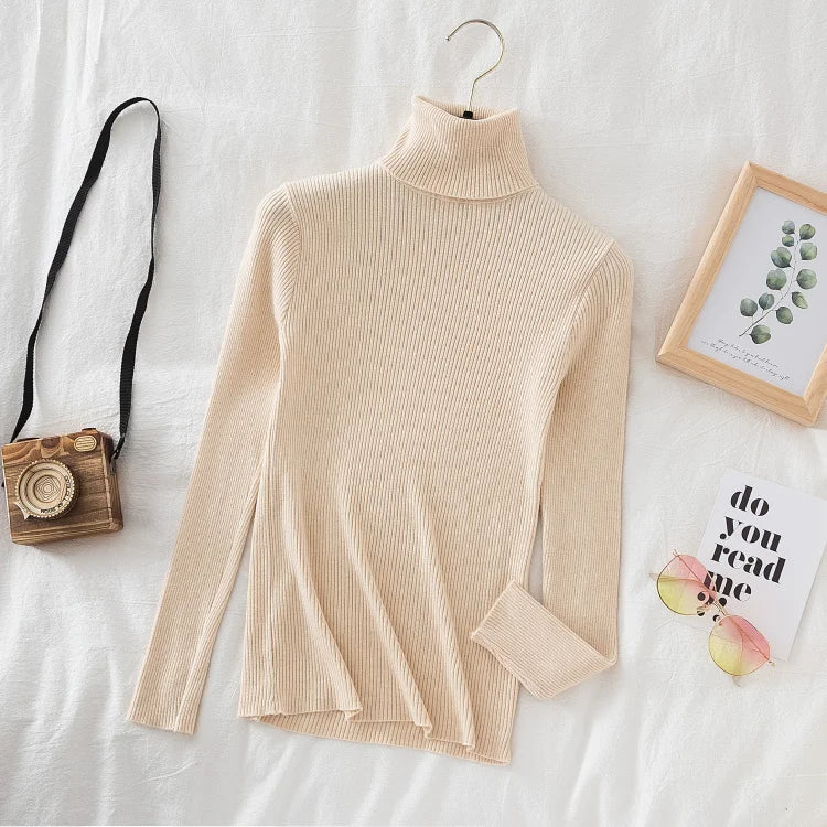 Women's Ribbed Mock Neck Long Sleeve Sweater Casual Knit Layer