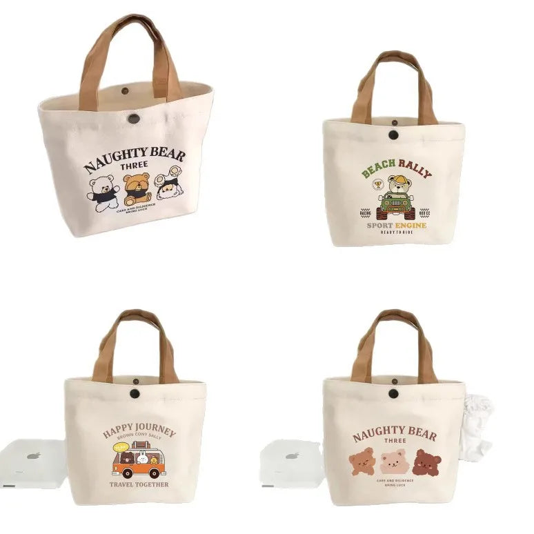 Bear Print Mini Tote Bag with Contrasting Carry Handles