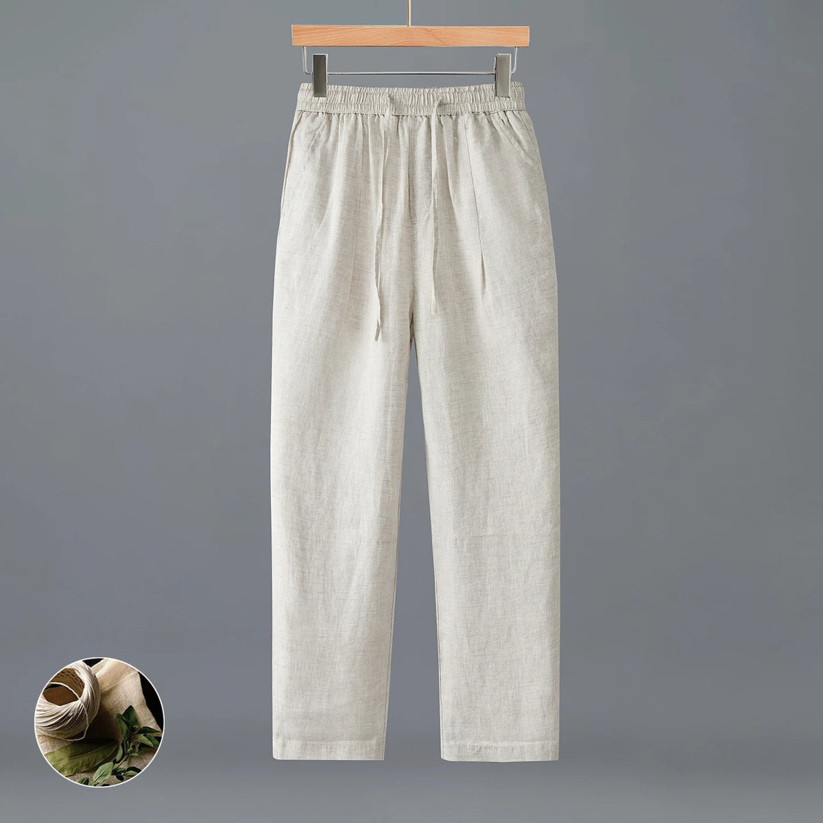 Women's Linen Full-Length Regular-Fit Pants with Elastic Waist for Casual Everyday Outfits